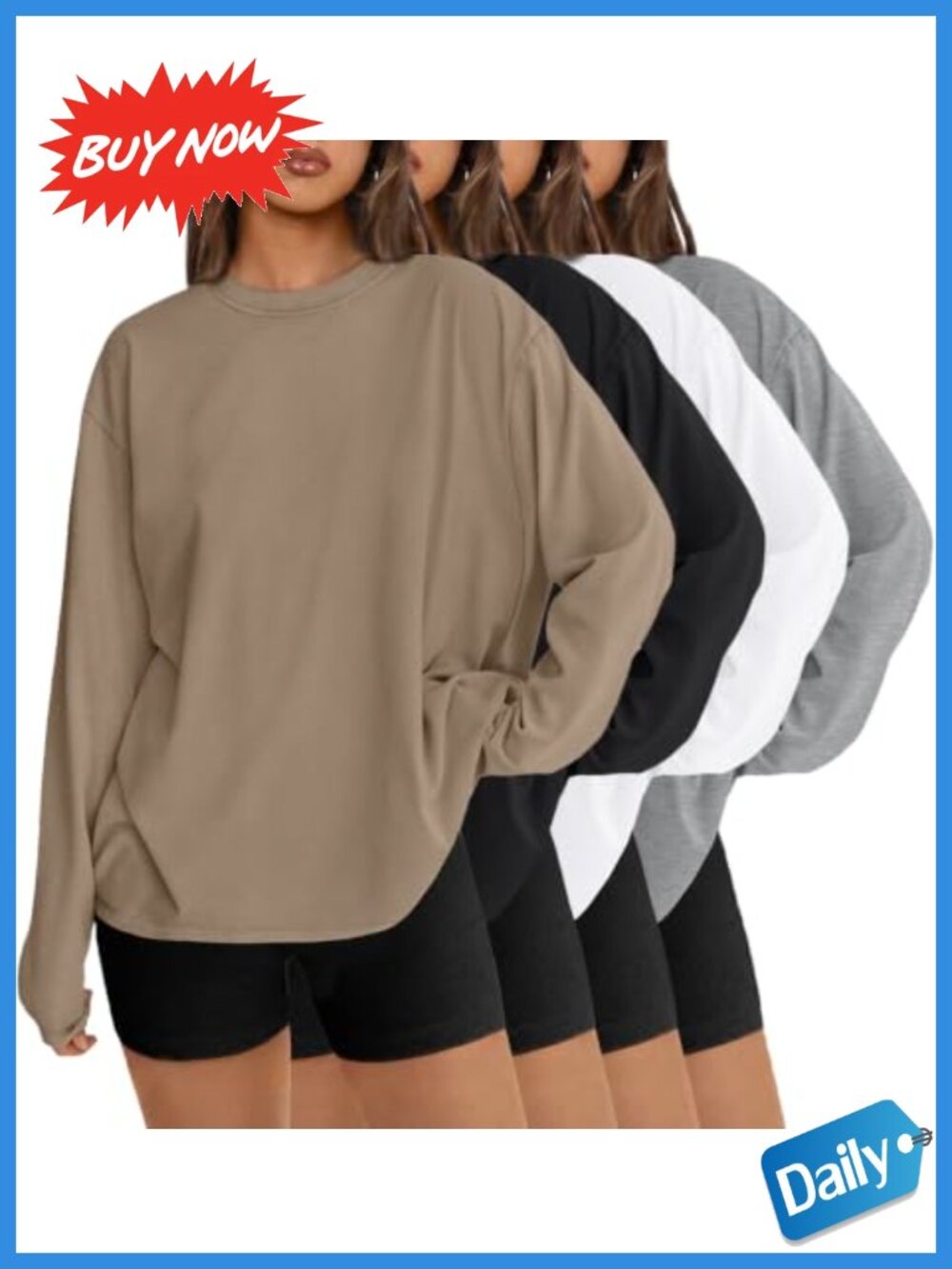 4 Pack Womens Long Sleeve Oversized T Shirts Drop Shoulder Workout Tops